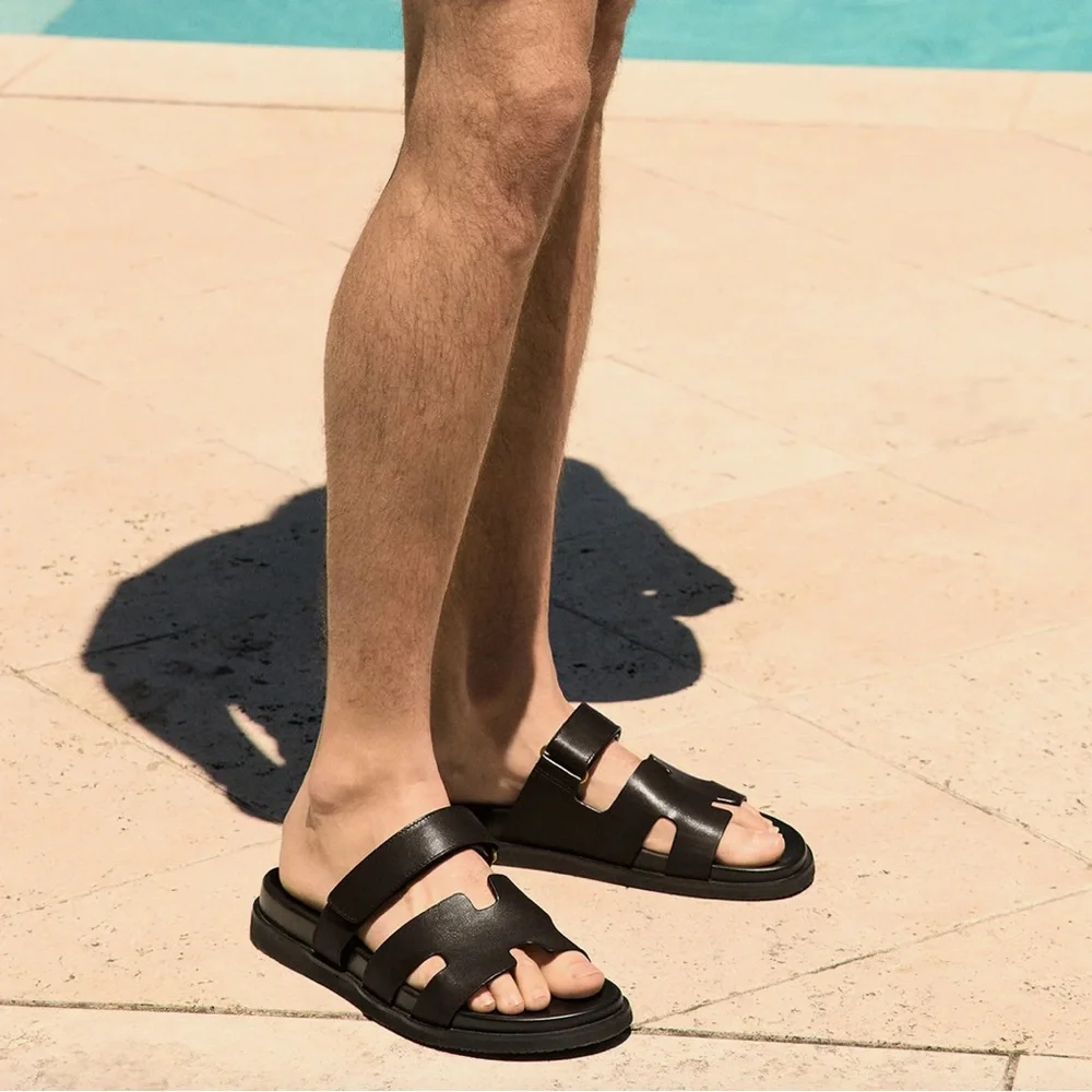 Steve Madden MAIVEN Black Leather Men's Fisherman Sandals 10